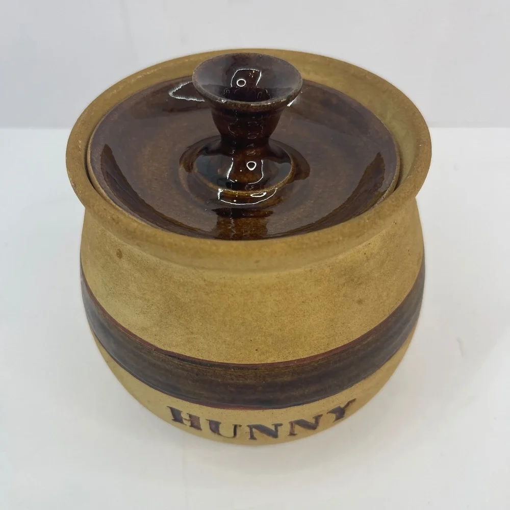 Vintage Ceramic Honey Pot Hunny Jar with Lid‎ Rustic Farmhouse Decor Winnie Pooh